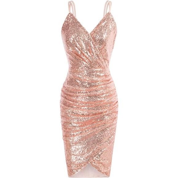 Dresses & Skirts - Women's Sexy Rose Gold Sequin Dress